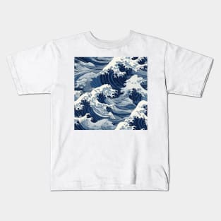 Ephemeral Crests: Hokusai Waves Reimagined Kids T-Shirt